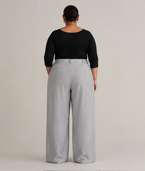 Tailored Pinstripe Wide-Leg Pants in Lite Gray
