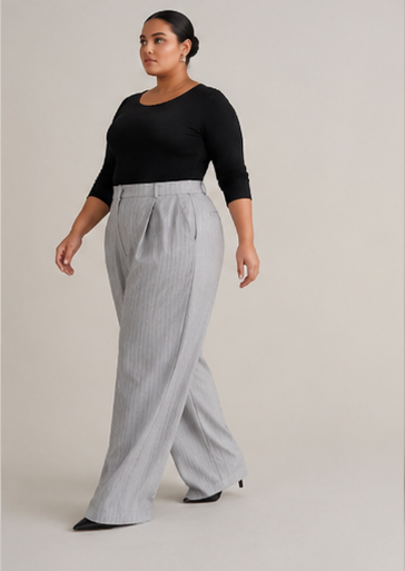 Tailored Pinstripe Wide-Leg Pants in Lite Gray