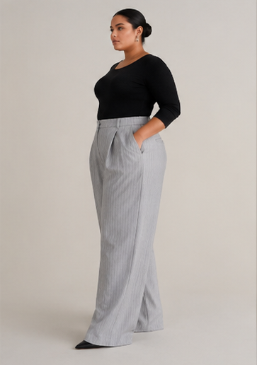 Tailored Pinstripe Wide-Leg Pants in Lite Gray