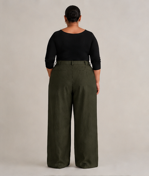 Tailored Pinstripe Wide-Leg Pants in Olive