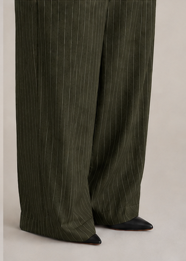 Tailored Pinstripe Wide-Leg Pants in Olive