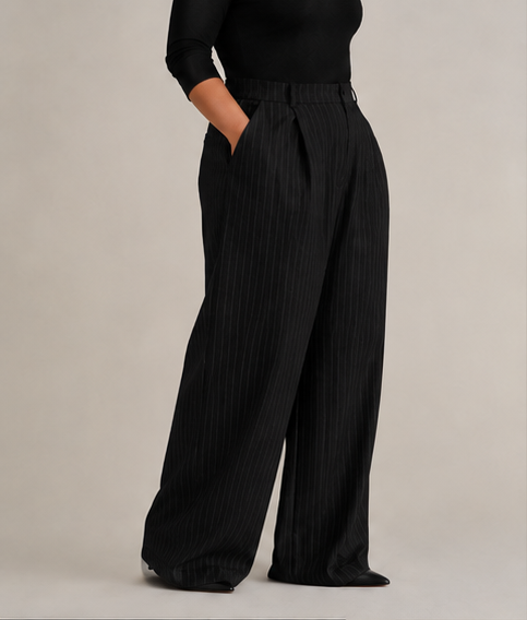 Tailored Pinstripe Wide-Leg Pants in Black