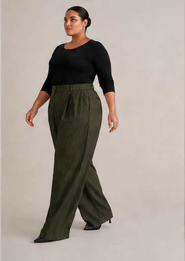 Tailored Pinstripe Wide-Leg Pants in Olive