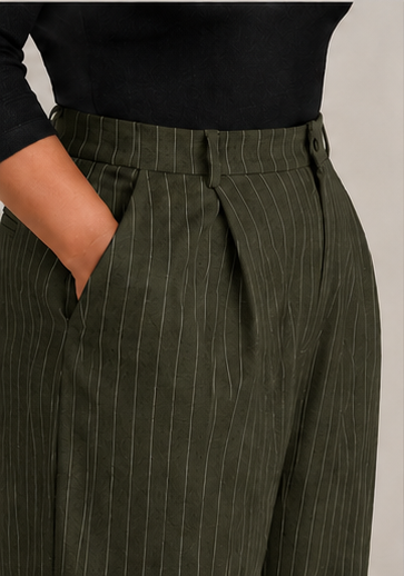 Tailored Pinstripe Wide-Leg Pants in Olive