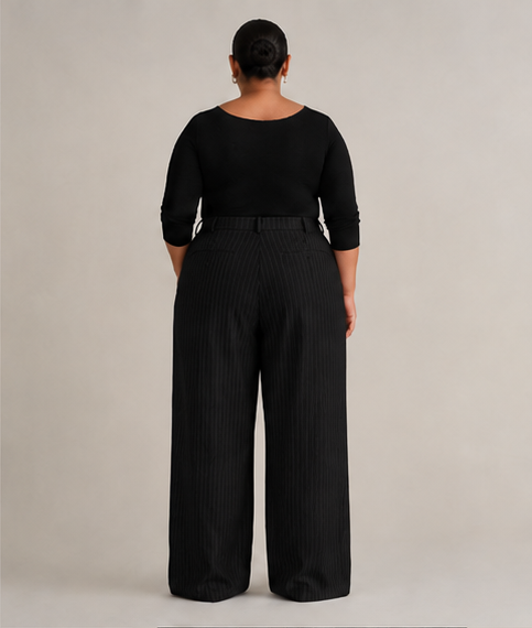 Tailored Pinstripe Wide-Leg Pants in Black