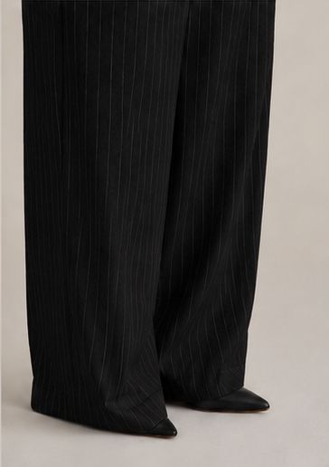 Tailored Pinstripe Wide-Leg Pants in Black