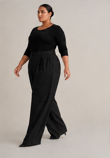 Tailored Pinstripe Wide-Leg Pants in Black