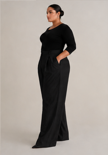 Tailored Pinstripe Wide-Leg Pants in Black