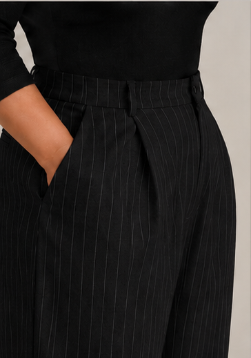 Tailored Pinstripe Wide-Leg Pants in Black