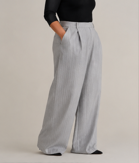 Tailored Pinstripe Wide-Leg Pants in Lite Gray