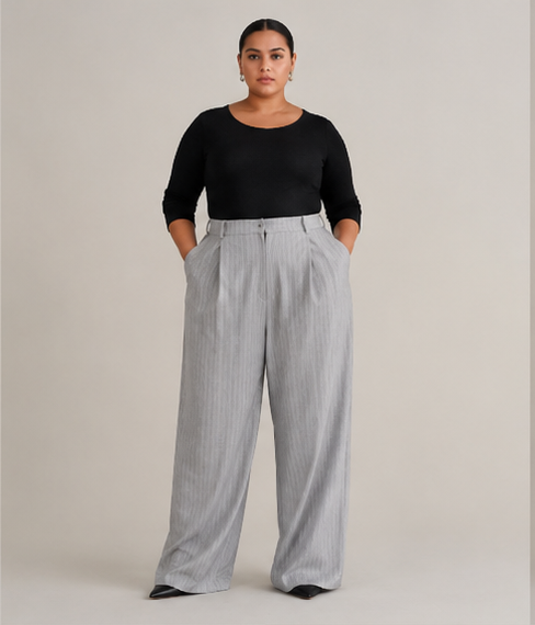 Tailored Pinstripe Wide-Leg Pants in Lite Gray